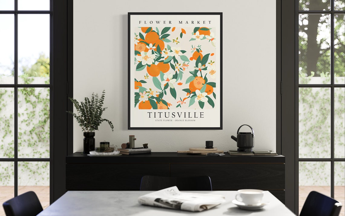 Titusville Florida Flower Market Art Print Titusville Flower Orange Blossom Wall Art Botanical Pastel Artwork - Image 3