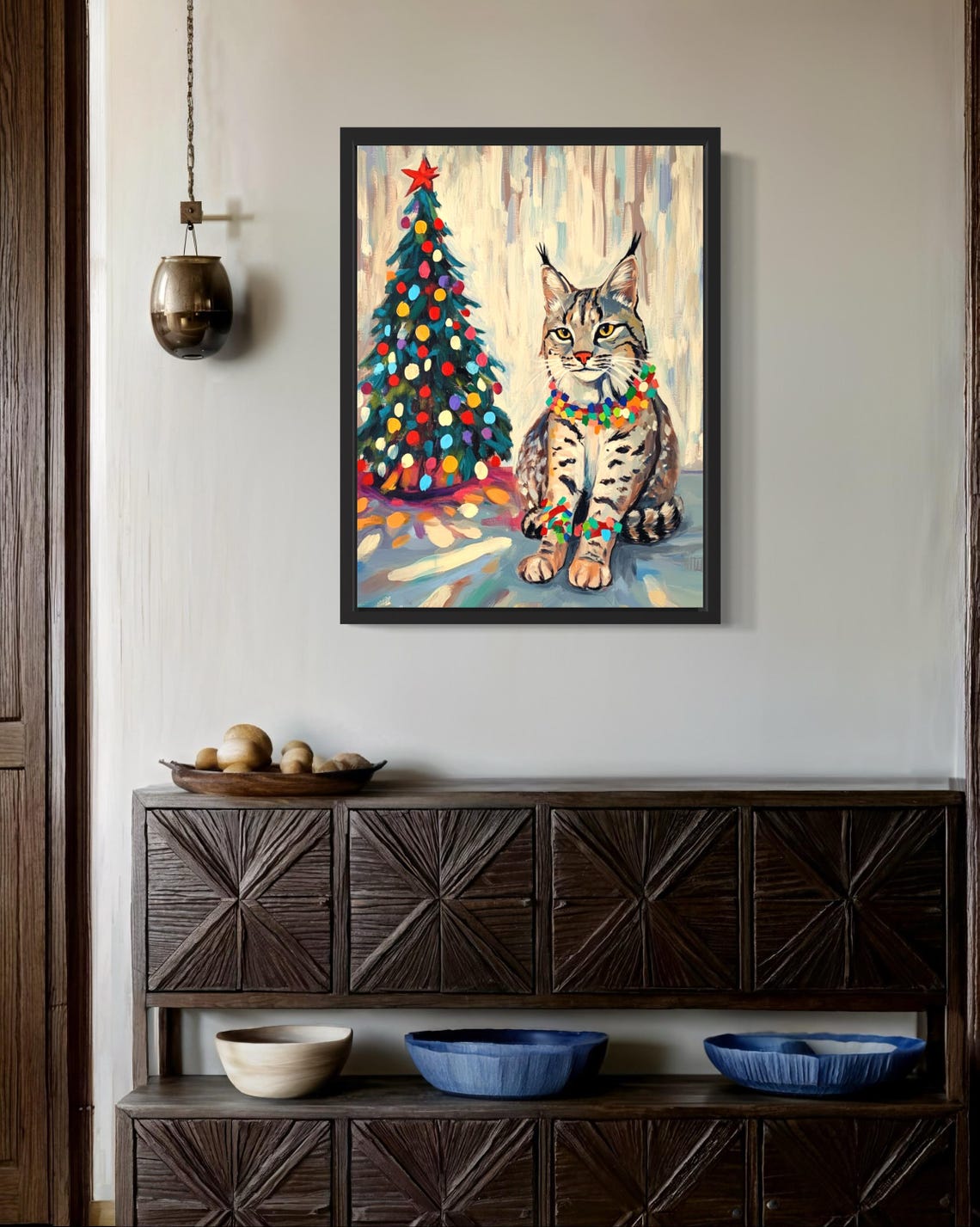 Bobcat Tangled In Christmas Lights Holiday Tree Poster Artwork - Image 2