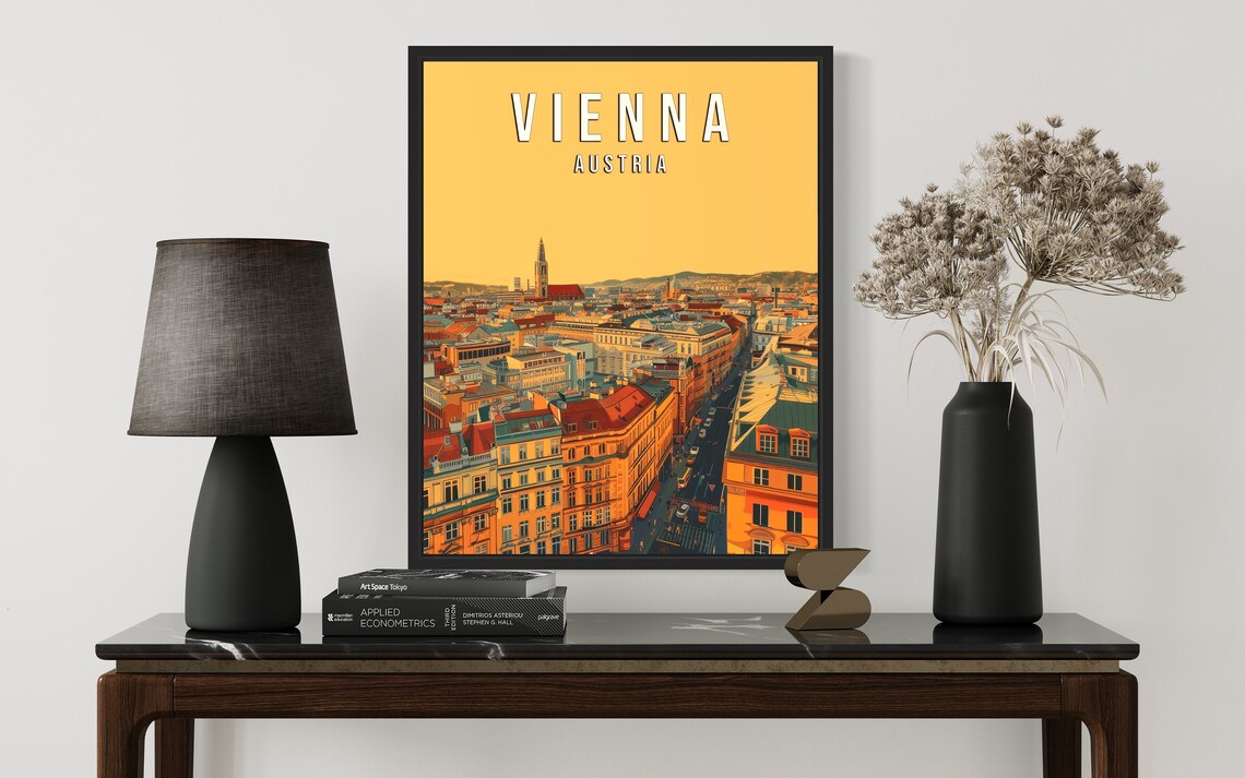 Vienna Austria Cityscape Vintage Travel Poster Golden Sunset Art - Image 2