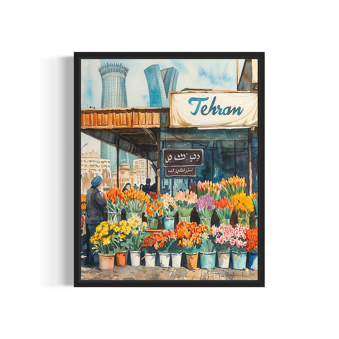 Tehran Iran Flower Market Poster, Neutral Botanical