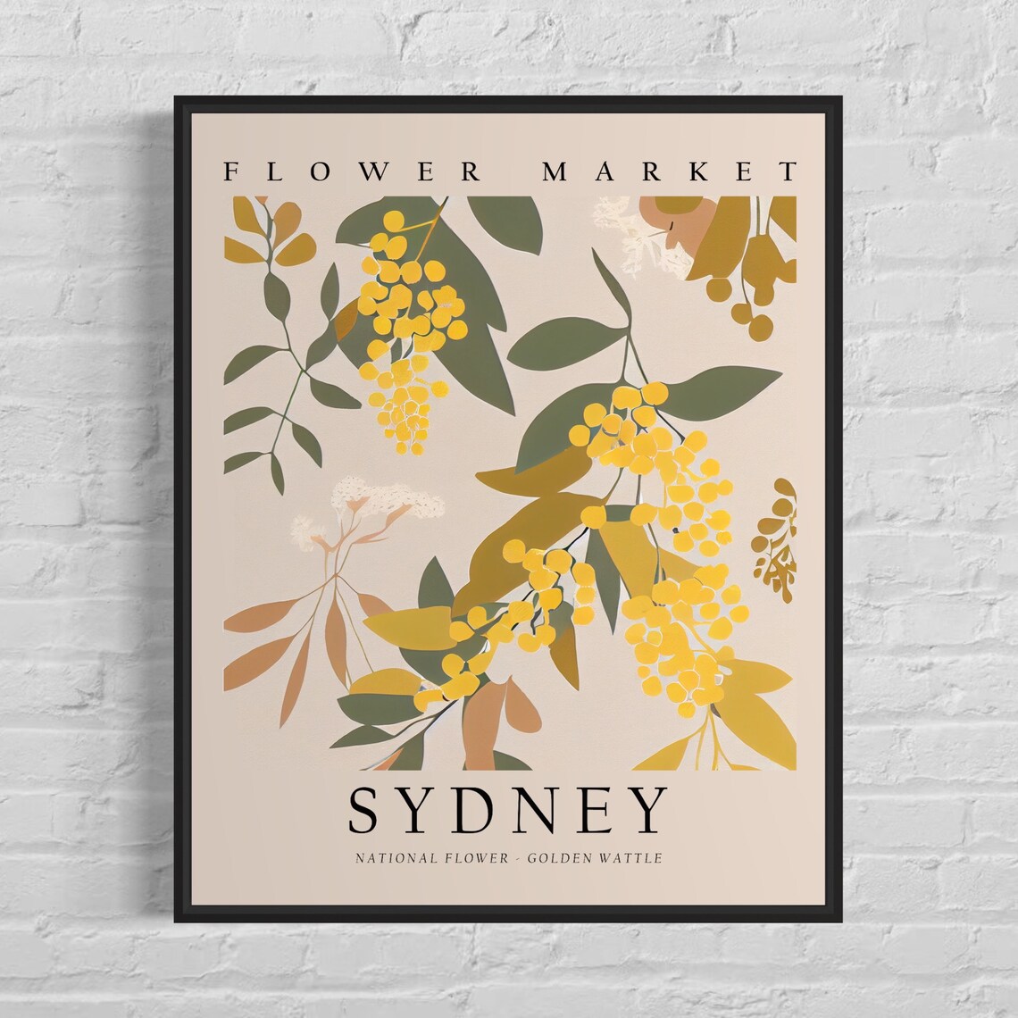 Sydney Australia Flower Market Golden Wattle Botanical Poster