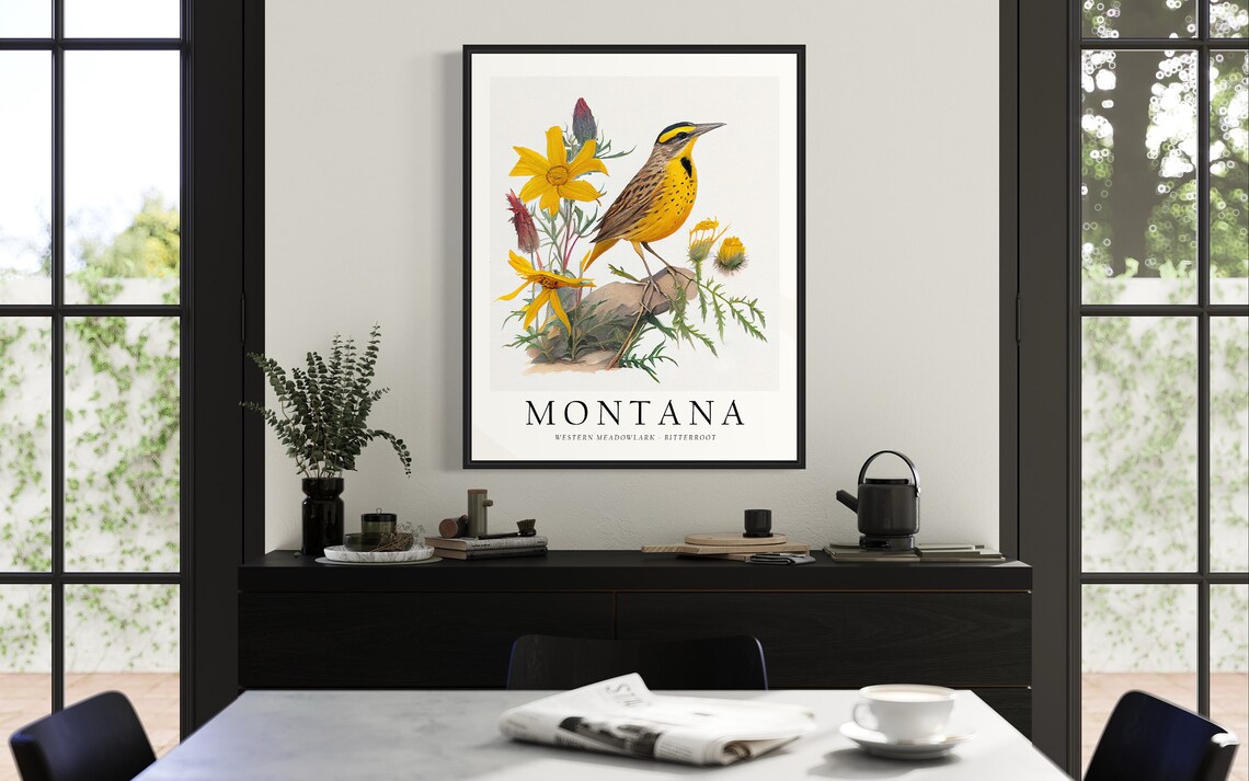 Montana State Bird Art Print, State Flower Decor - Image 3