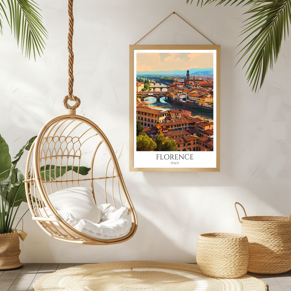 Florence Ponte Vecchio Arno River Sunset Tuscany Italy Travel Poster - Image 2