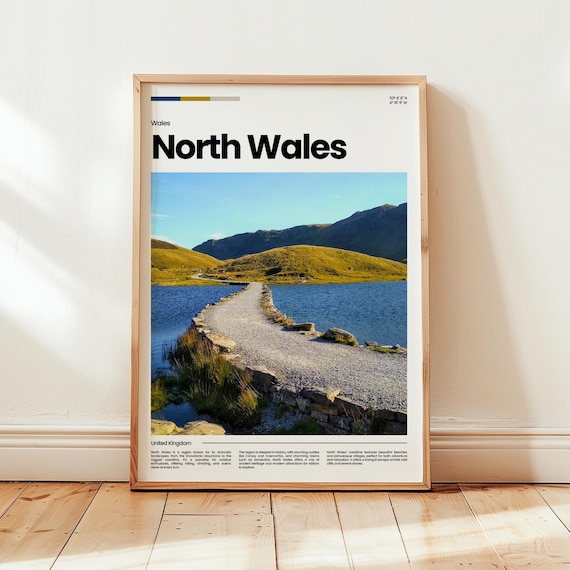 North Wales UK Mountain Lake Stone Causeway Scenic Travel Poster