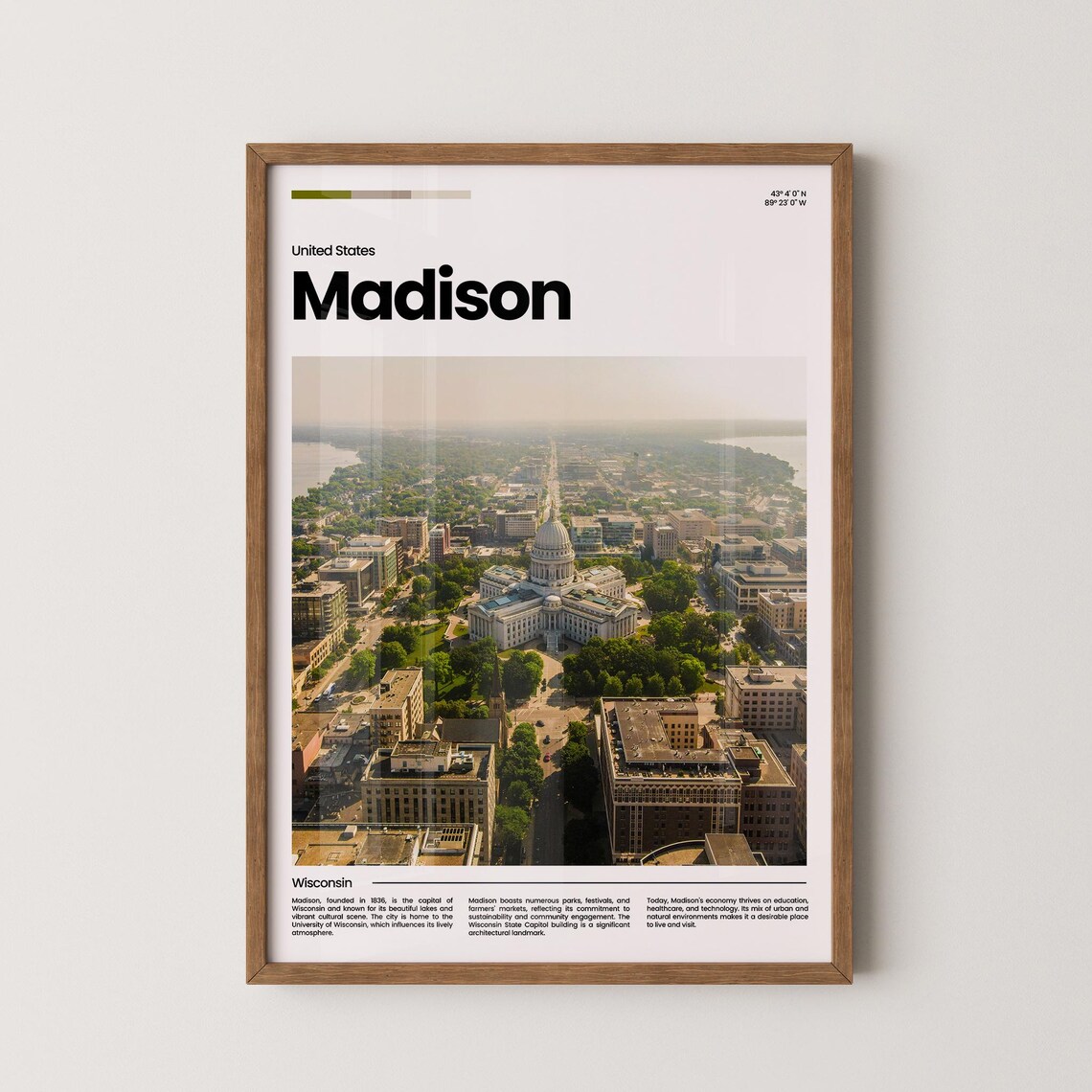 Madison Wisconsin Capitol Dome Aerial City Lakes Skyline Poster