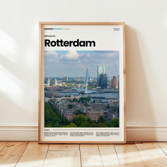 Rotterdam Netherlands Erasmus Bridge Skyline Harbor Travel Poster
