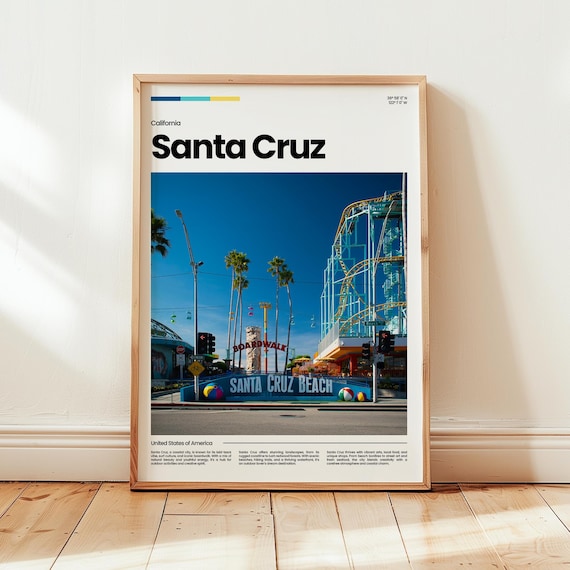 Santa Cruz California Beach Boardwalk Retro Sign Minimalist Travel Poster