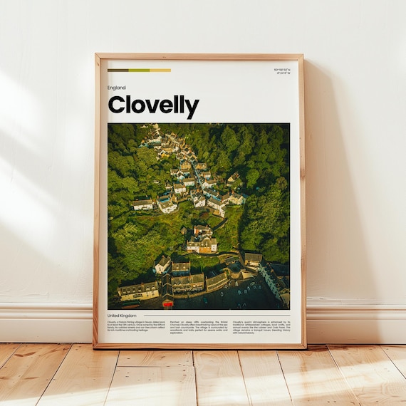 Clovelly England Devon Aerial Photo Fishing Village Travel Poster