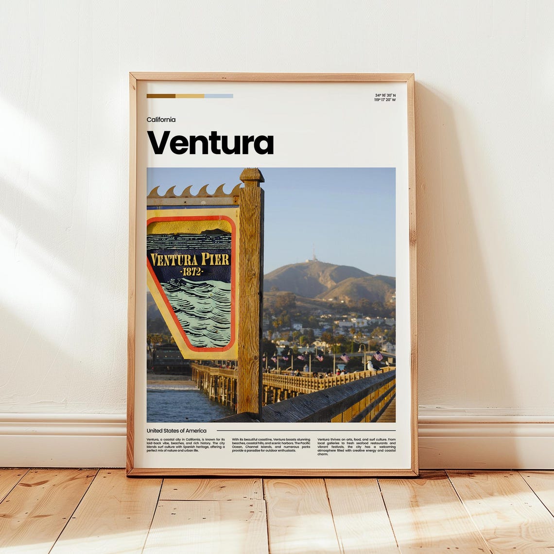 Ventura Pier 1872 Vintage Sign California Beach Travel Poster