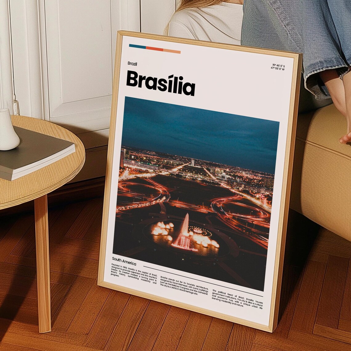 Brasilia Night Aerial City Lights Monumental Axis Brazil Travel Poster - Image 3