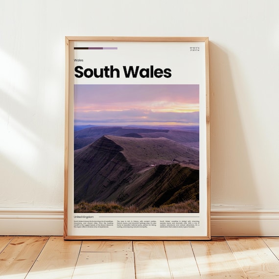 South Wales Purple Sunset Mountain Peaks Photo Travel Poster