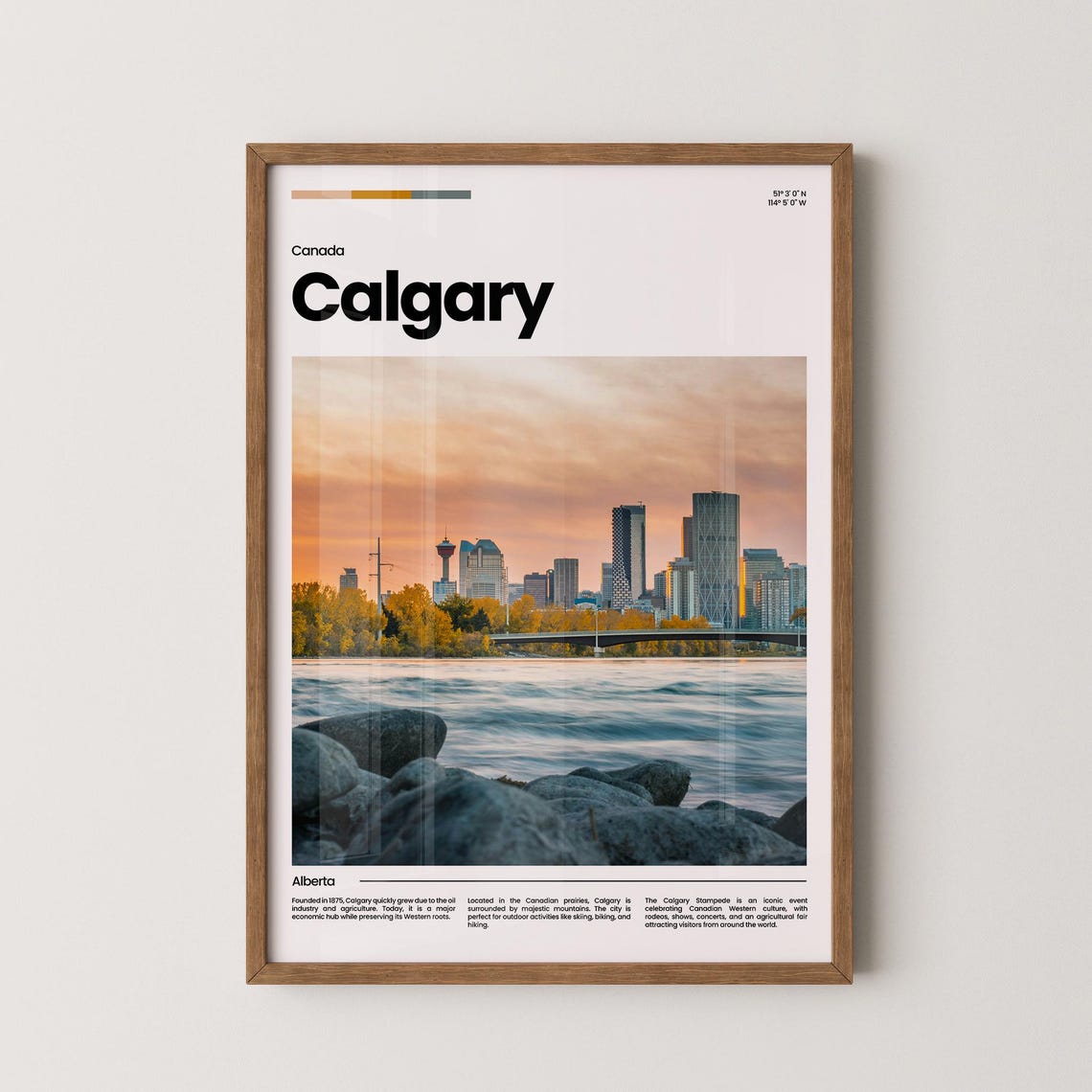 Calgary Sunset Skyline Bow River Golden Autumn Travel Poster