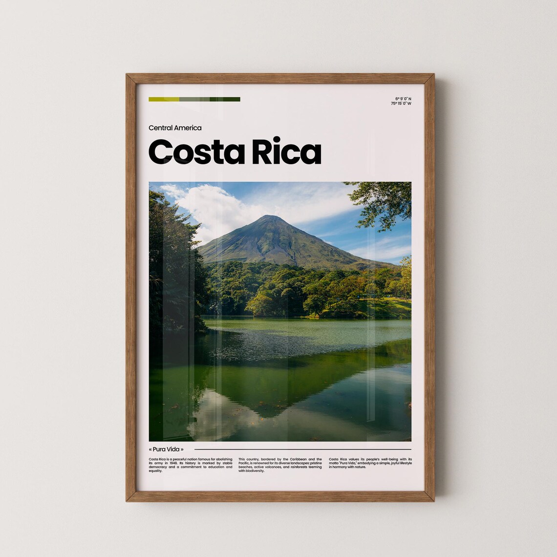 Costa Rica Arenal Volcano Lake Reflection Rainforest Travel Poster