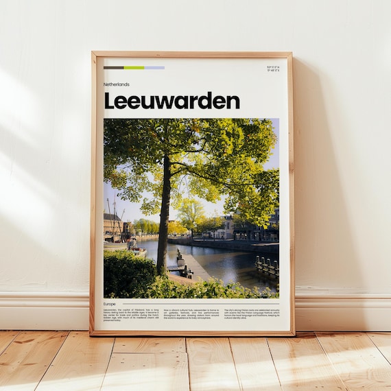 Leeuwarden Netherlands Sunny Canal Trees Friesland Travel Poster