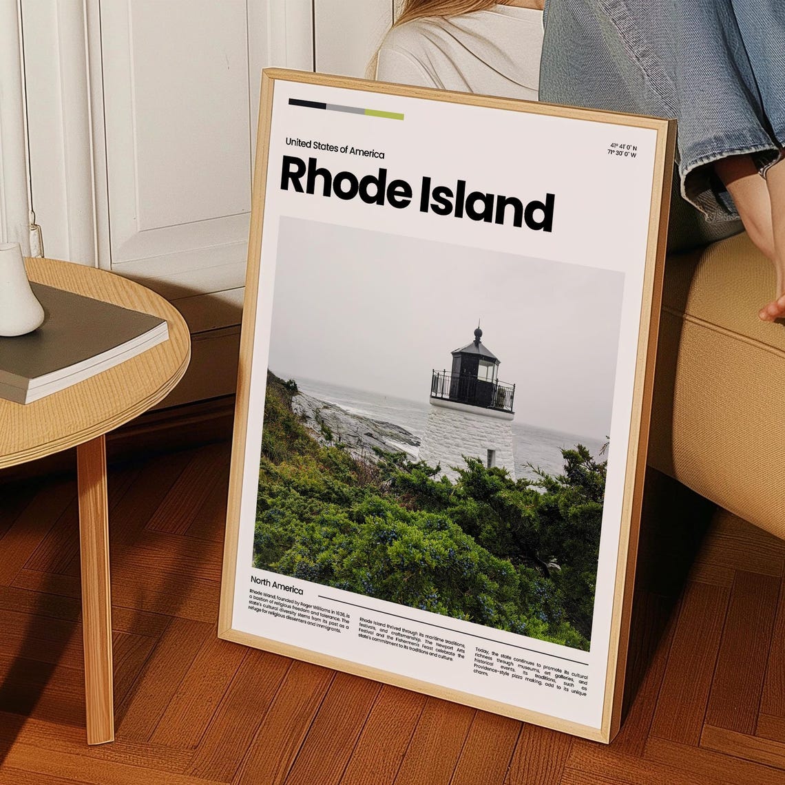 Rhode Island New England Stone Lighthouse Rocky Coast Scenic Poster - Image 3