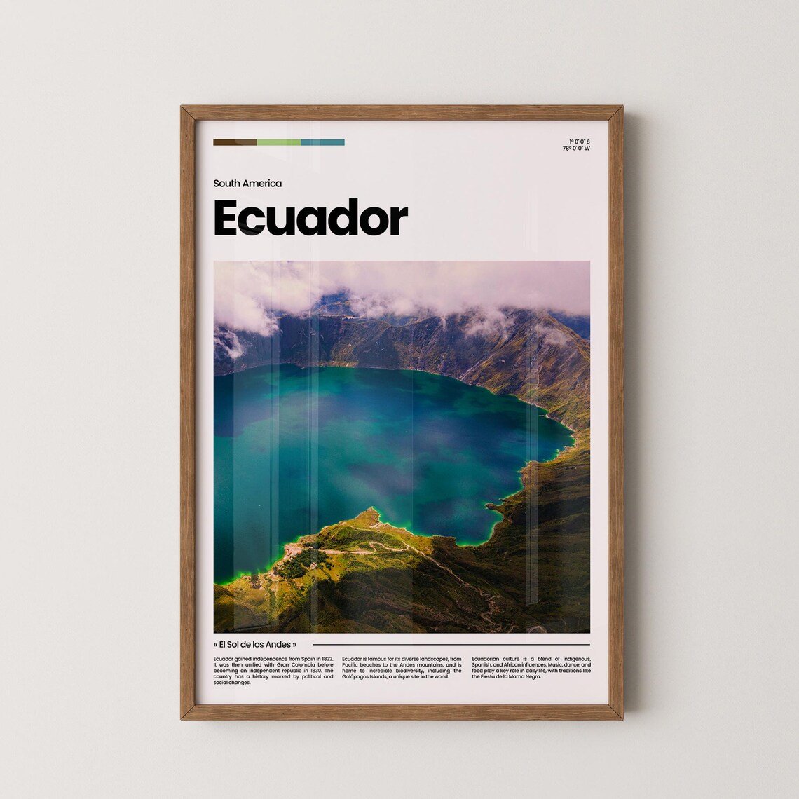 Ecuador Turquoise Crater Lake Aerial Scenic Landscape Photo Poster