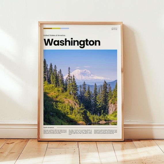 Washington Mount Rainier Over Evergreen Forest Travel Photo Poster