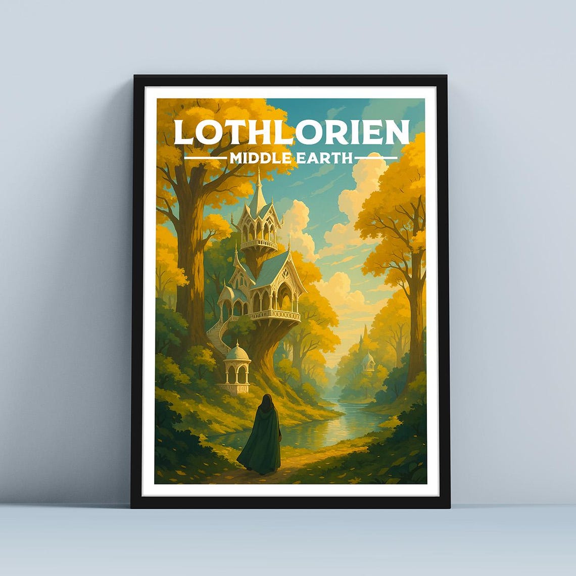 Lothlorien Middle Earth Poster Lord of the Rings Elven Forest Golden