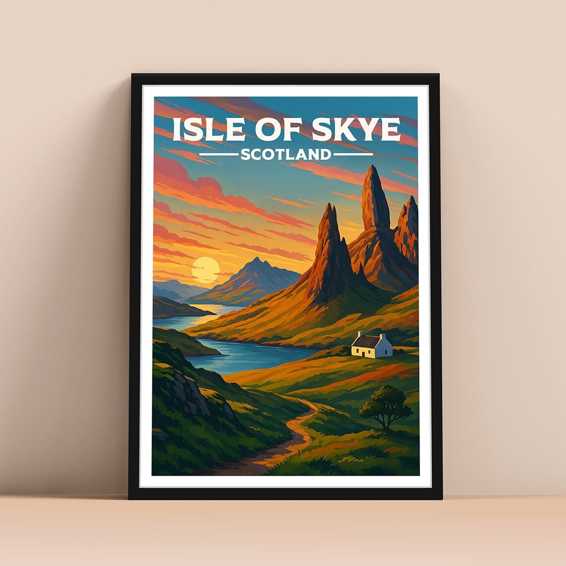 Isle of Skye Scotland Travel Poster Sunset Mountains Old Man Storr