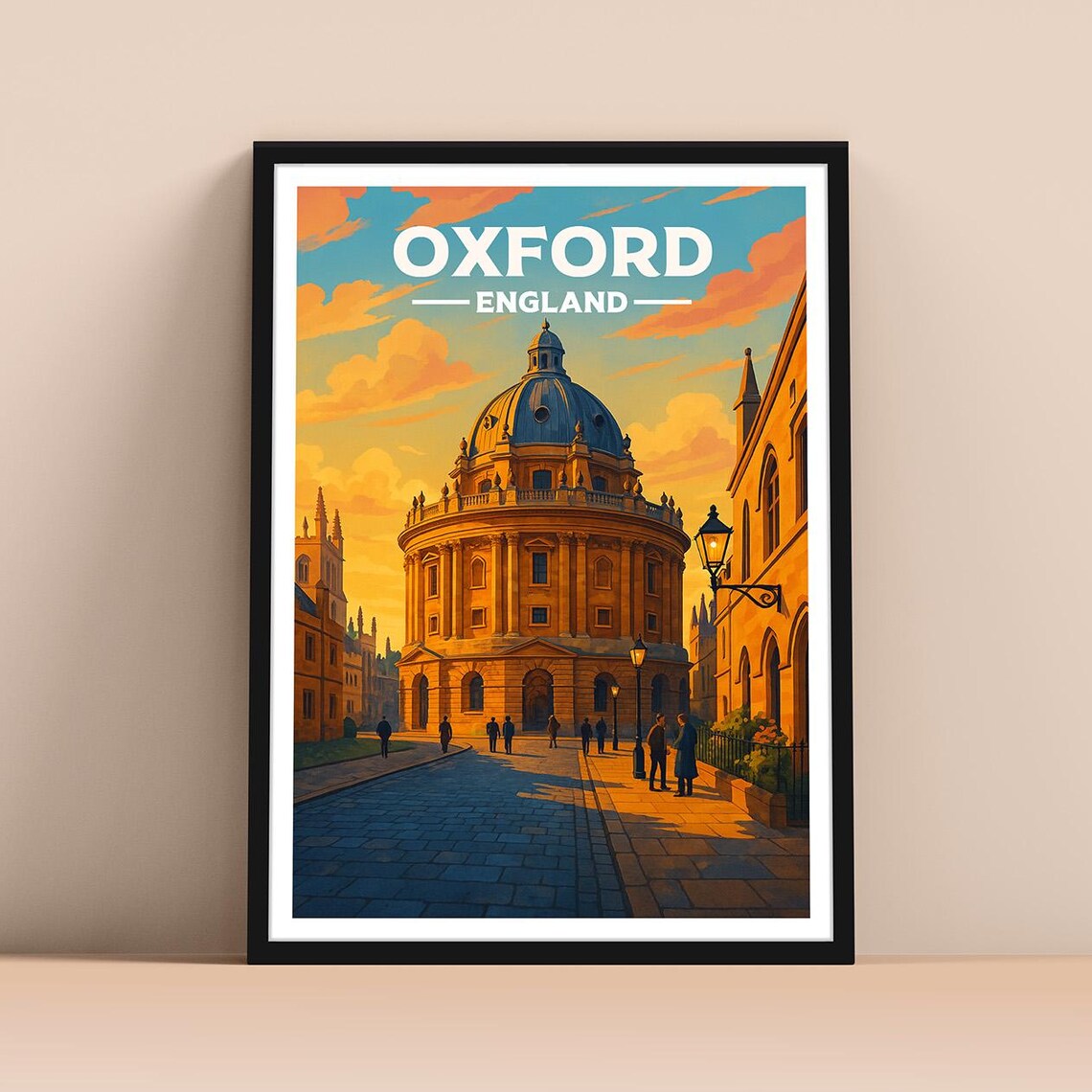 Oxford England Radcliffe Camera Sunset Vintage Travel Poster