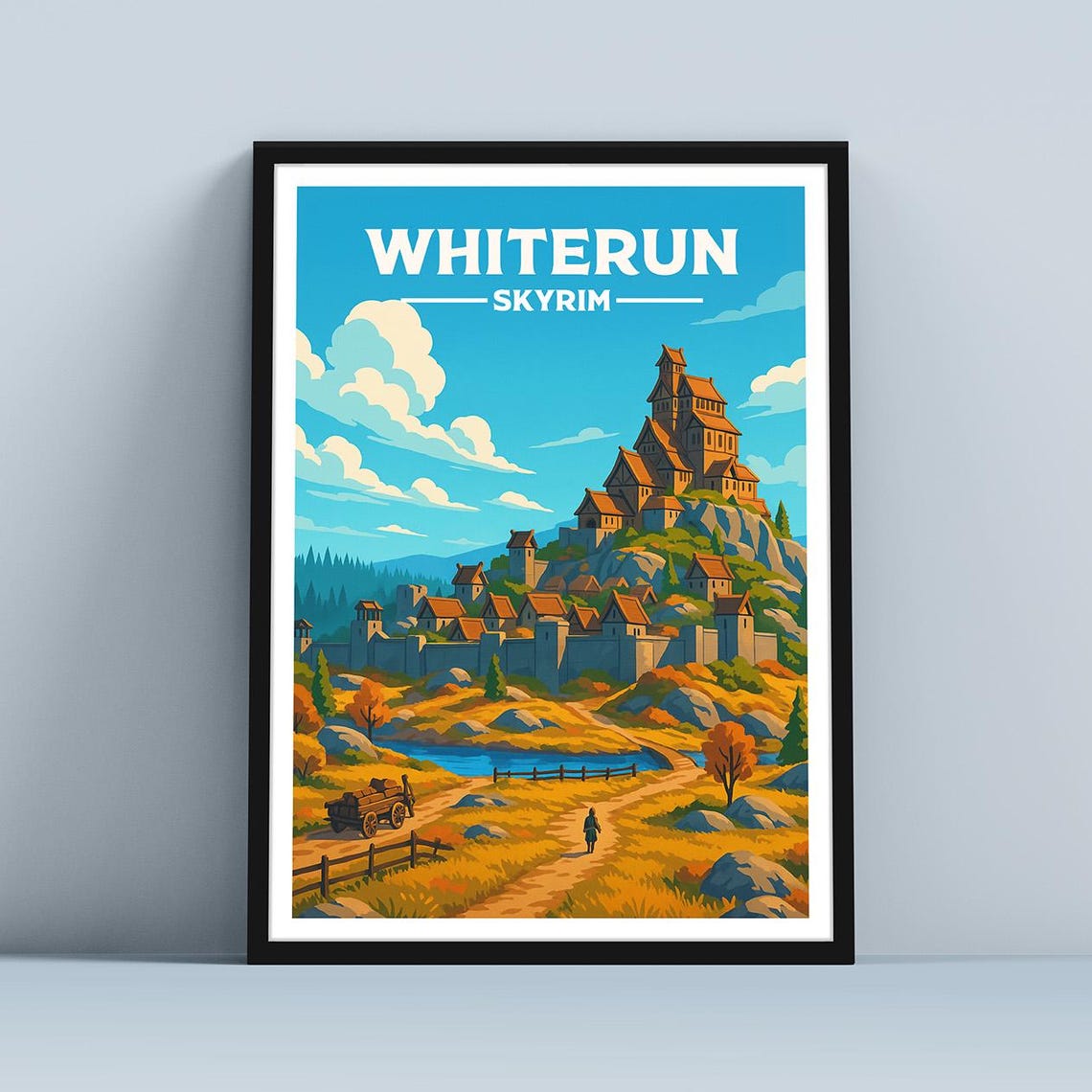 Whiterun Skyrim Travel Poster Dragonsreach Castle Fantasy Game Scene