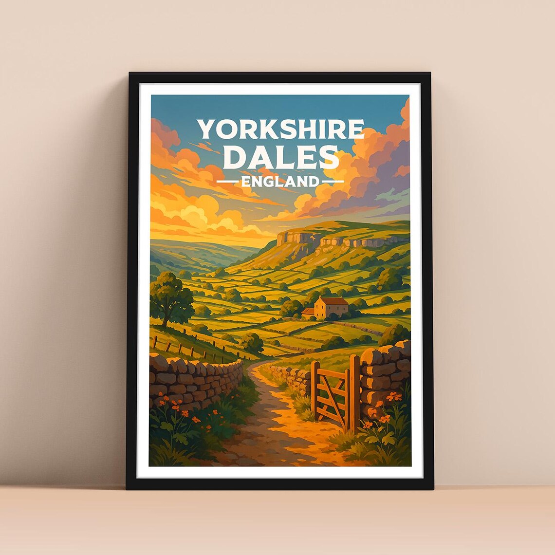 Yorkshire Dales England Countryside Sunset Vintage Travel Poster