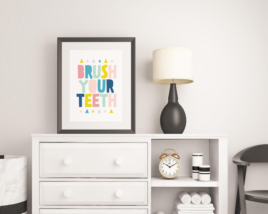 Brush Your Teeth Colorful Kids Bathroom Reminder Sign Wall Art - Image 2
