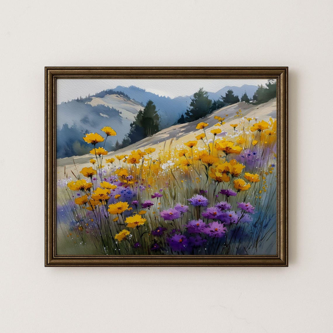 Goldenrod And Aster Wildflower Meadow Hillside Painting Poster