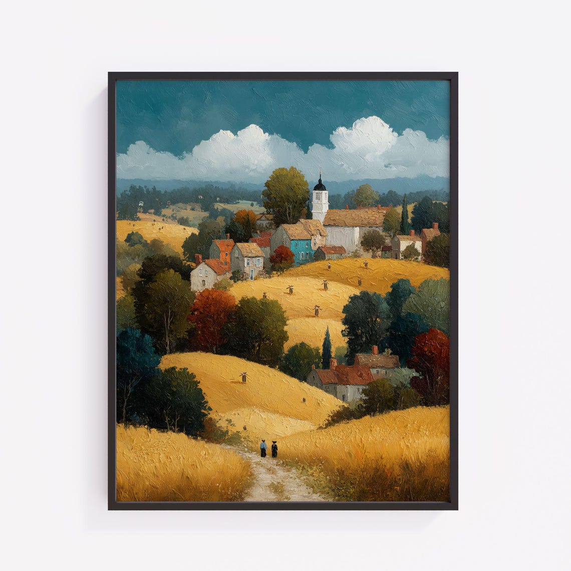 Autumn Village Landscape Art Rustic Countryside Print