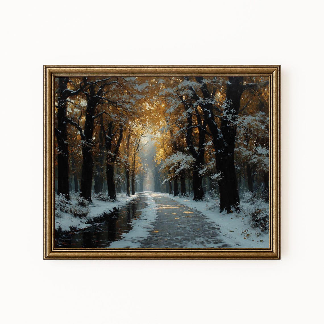 Snow Dust Forest Path Glowing Winter Light Vintage Landscape Poster