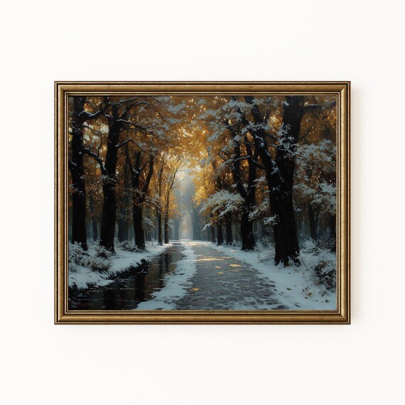 Winter Forest Path Art Print Moody Landscape Wall Decor H305