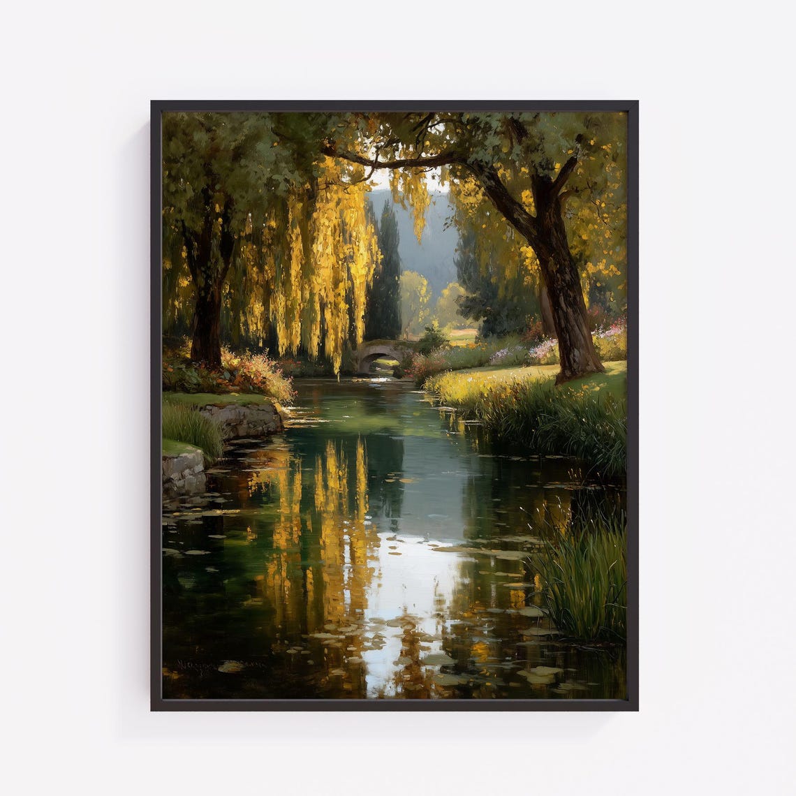 Willow Pond Oil Painting Tranquil Autumn Landscape Art
