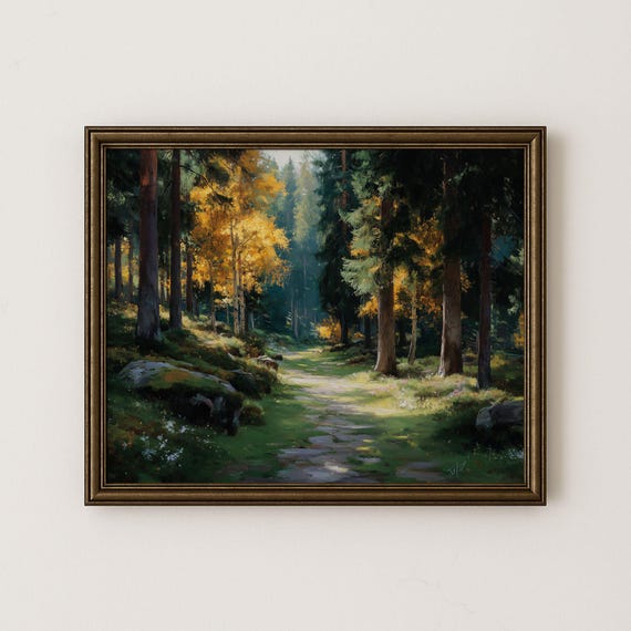 Autumn Forest Path Art Print Vintage Landscape H144