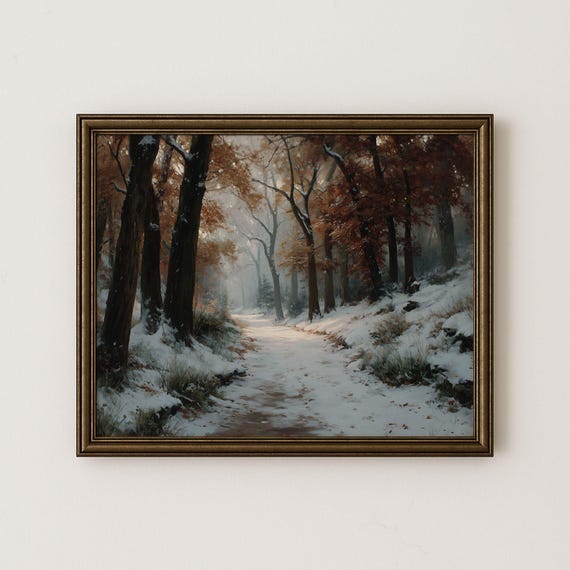Snowy Forest Path Print Vintage Winter Landscape