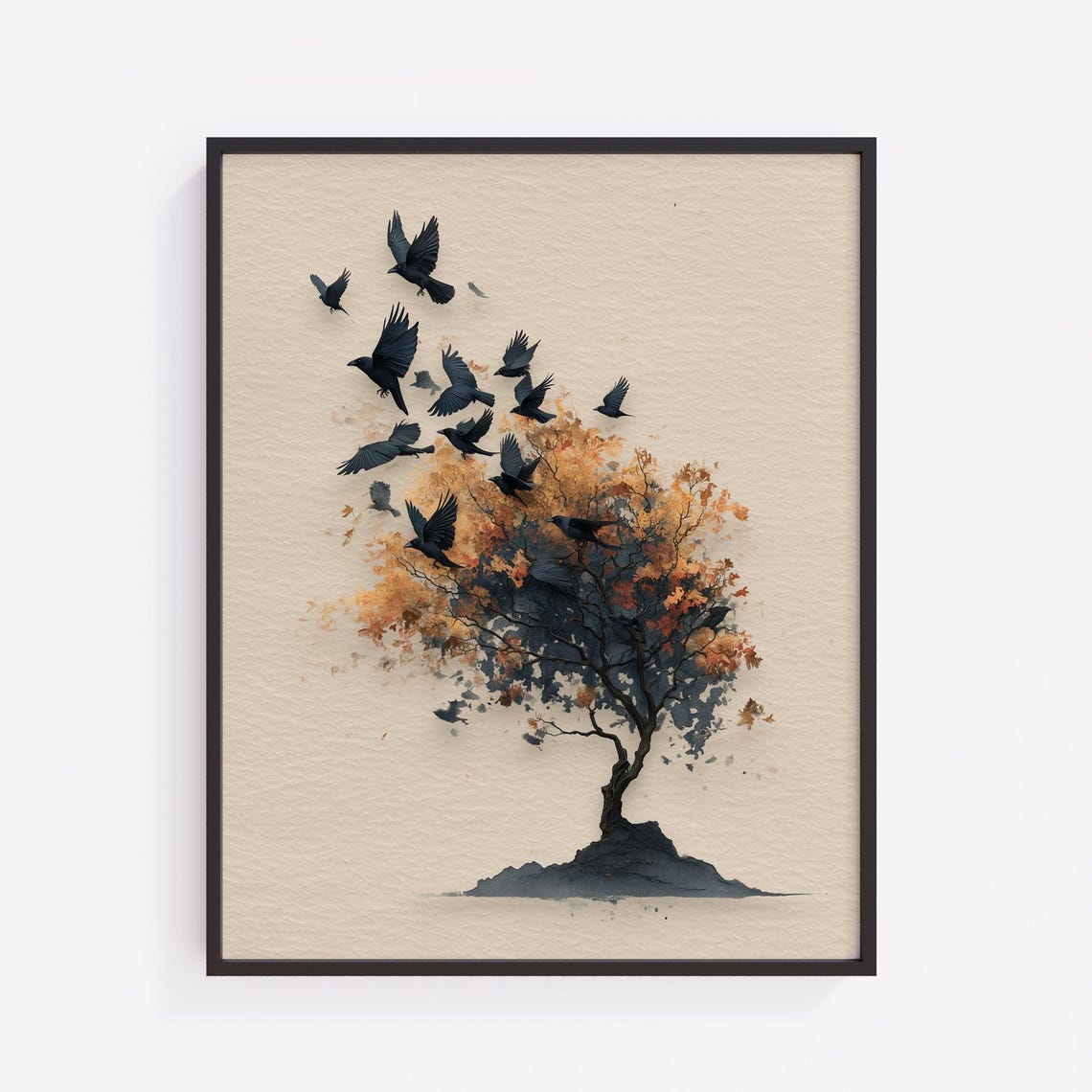 Autumn Tree And Crows Art Print Vintage Fall Decor V358