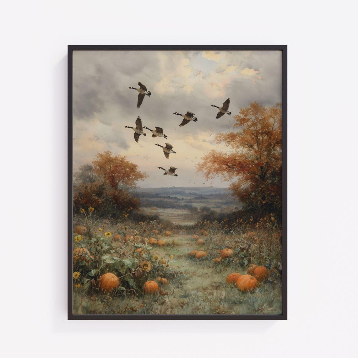 Autumn Geese Landscape Print Rustic Watercolor Fall Art 168