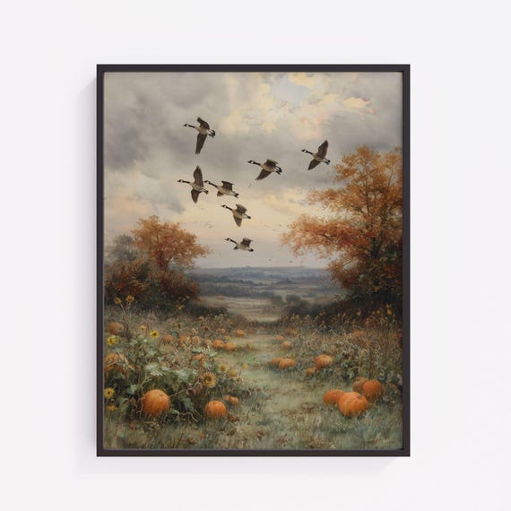 Autumn Geese Landscape Print Rustic Watercolor Fall Art 168