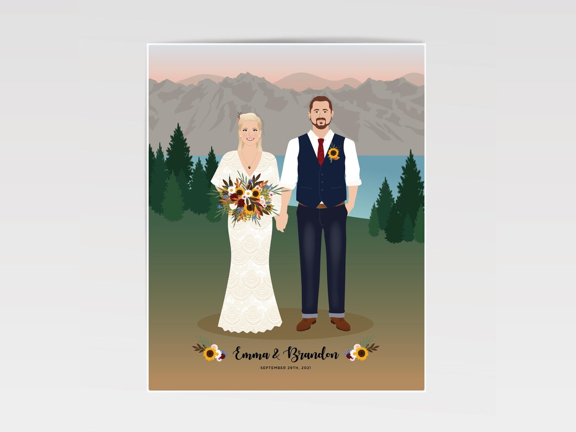 Custom Couple Portrait, Wedding Anniversary Gift