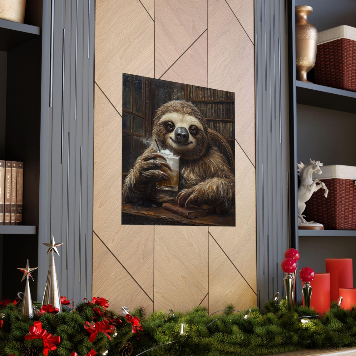 Boss Sloth Drinking White Russian, Funny Poster - Image 3