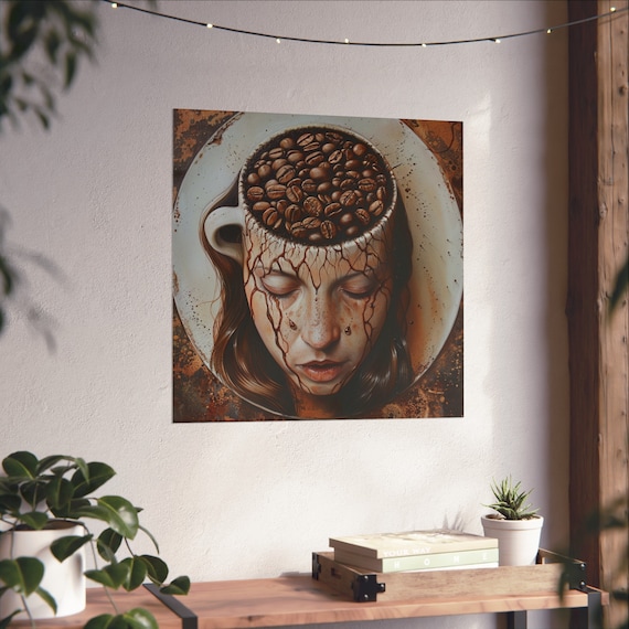 Woman Drowning In Coffee, Trippy Abstract Art Print