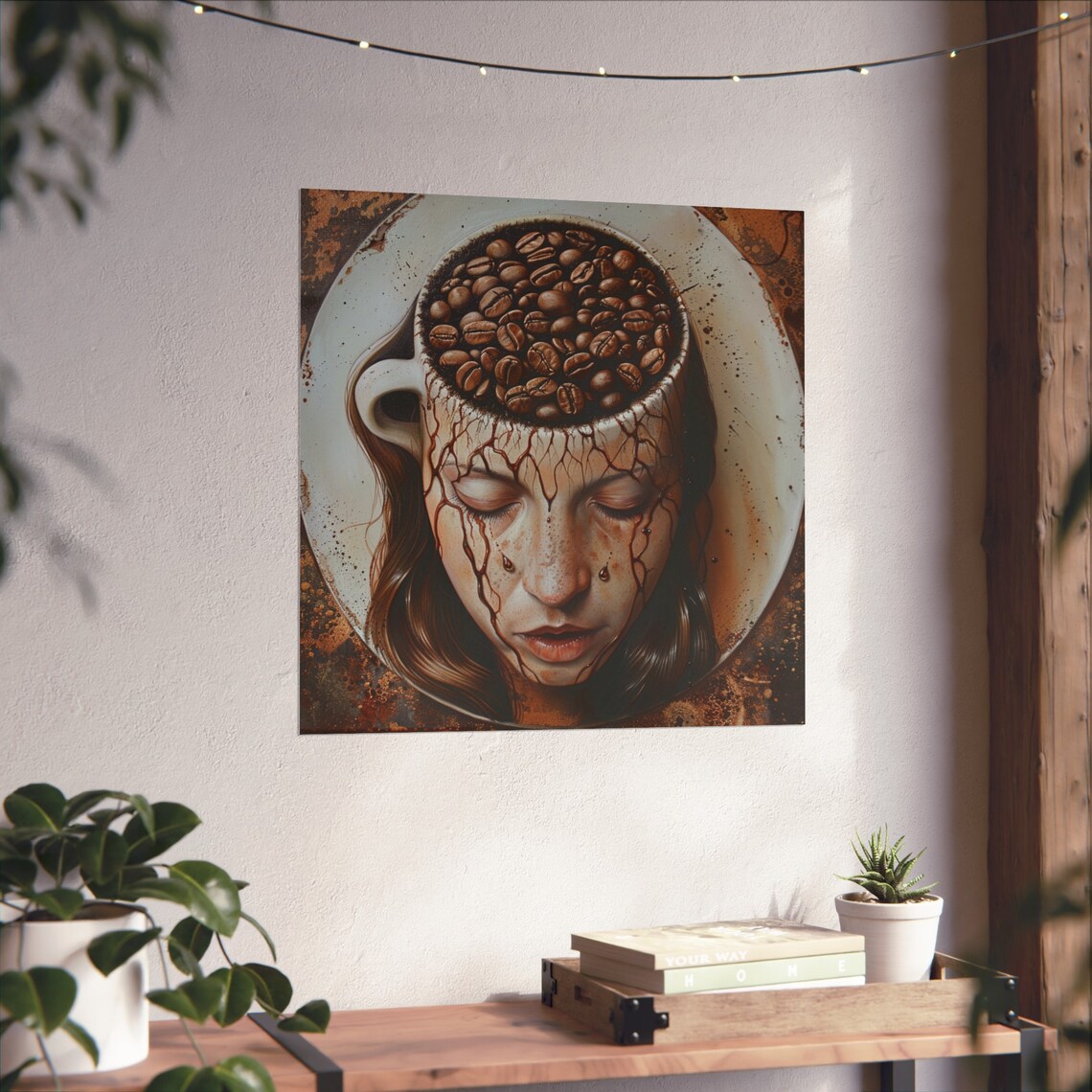Woman Drowning In Coffee, Trippy Abstract Art Print