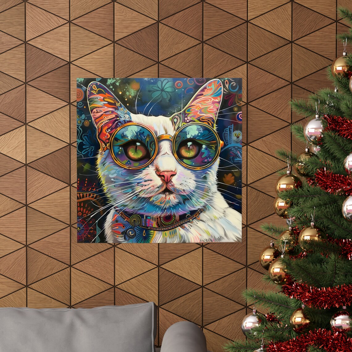 Hippie Kitty, Retro Trippy Cat Art Print - Image 4