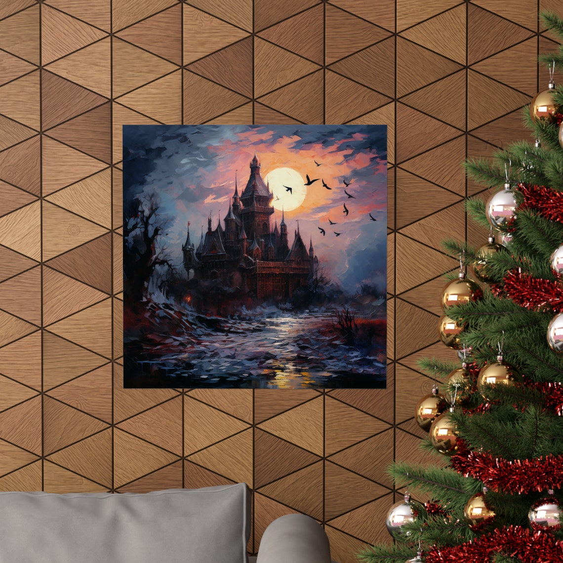 Golden Hour Castle, Post-Impressionist Art Print - Image 4