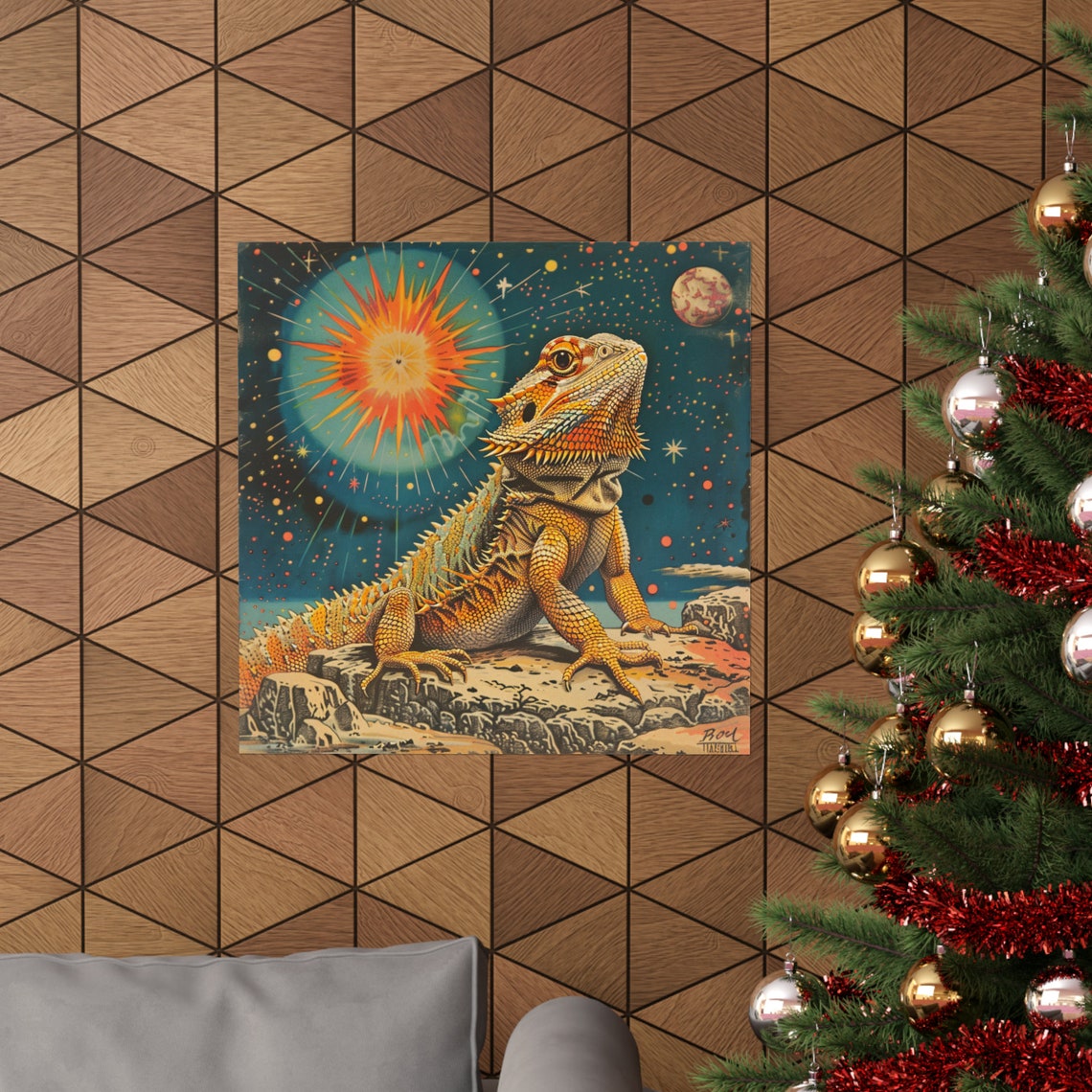 Vintage Retro Cosmic Bearded Dragon Poster - Image 4