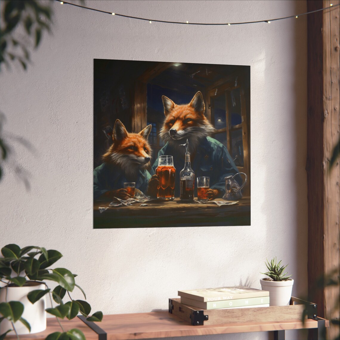 Father And Son Fox Drinking, Animal Humor Poster
