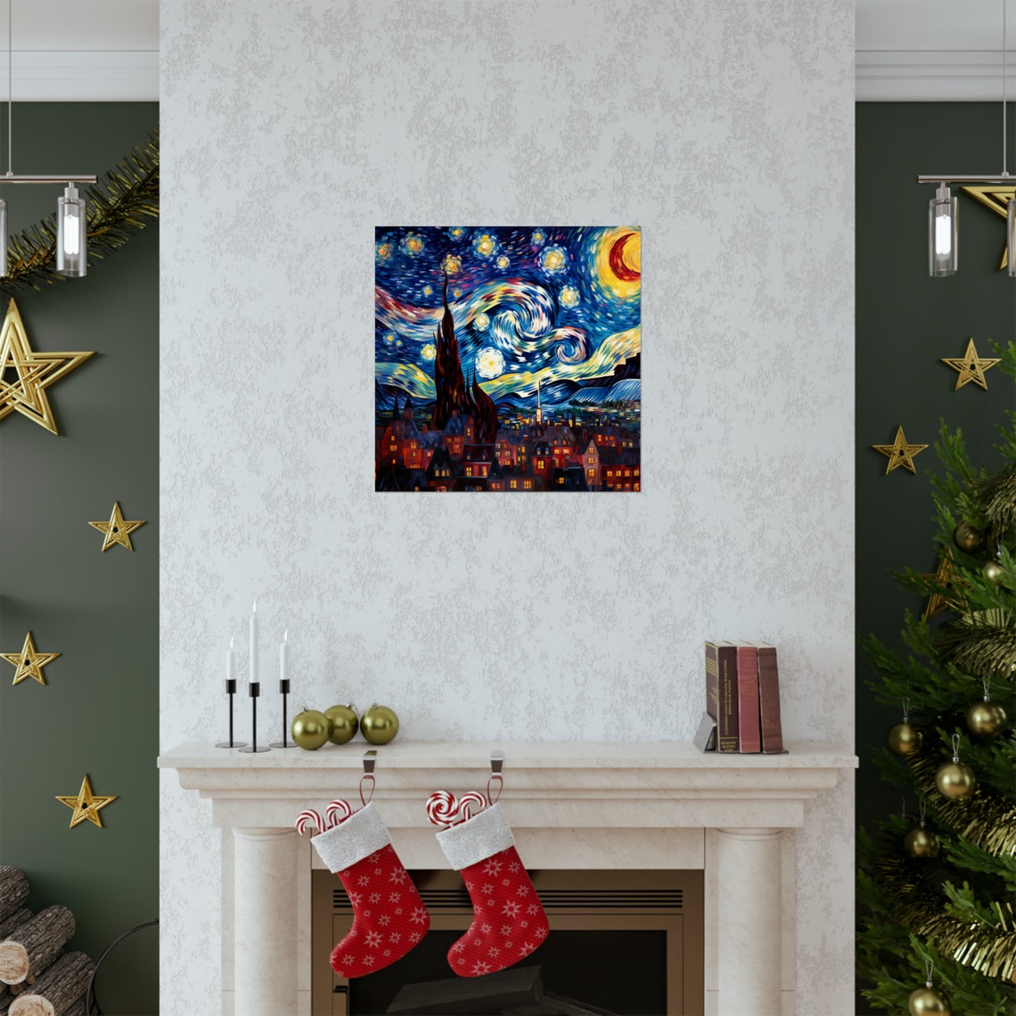 Stars And Moon, Post-Impressionist Abstract City Art - Image 2