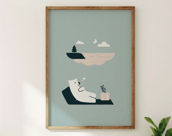 Kids Room Polar Bear Wall Art Print In Pastel Colors Scandinavian Style Kids Room Poster I Framed Blue Nursery Print Gift For Babyshower