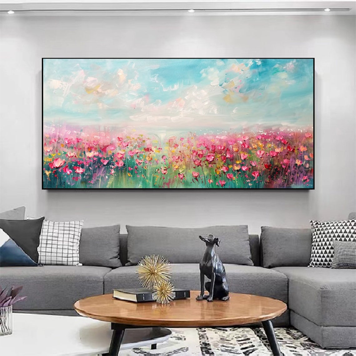 Pink Wildflower Meadow Beneath a Turquoise Sky Panoramic Poster - Image 4