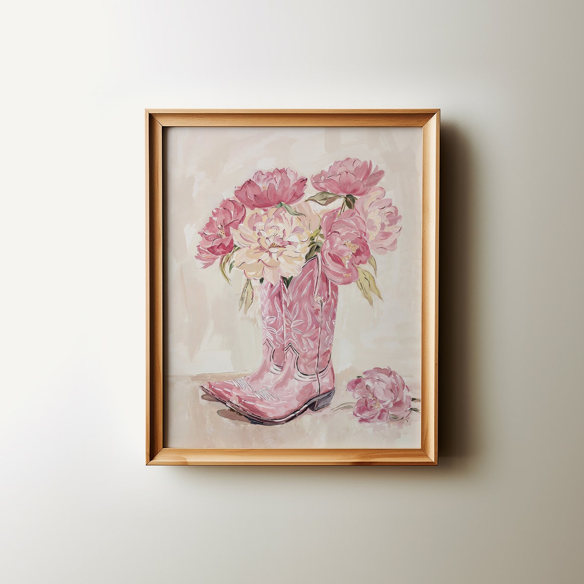 Cowgirl Boots Print Pink Floral Baby Girl Western Nursery Art Teen Girl Wall Art Country Dorm Room Poster