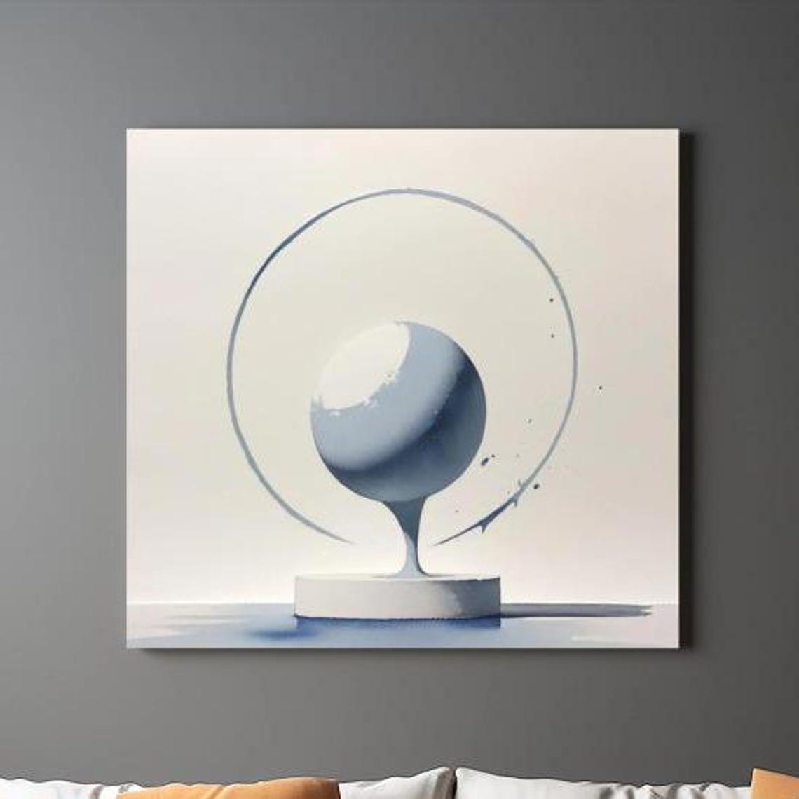 Melting Blue Sphere with Thin Ring Abstract Watercolor Art Poster